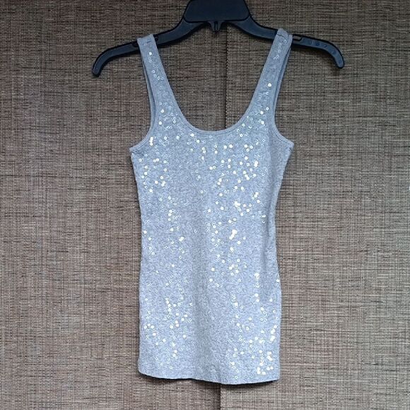 Express Silver Sequin Cotton Tank Top - Picture 1 of 4